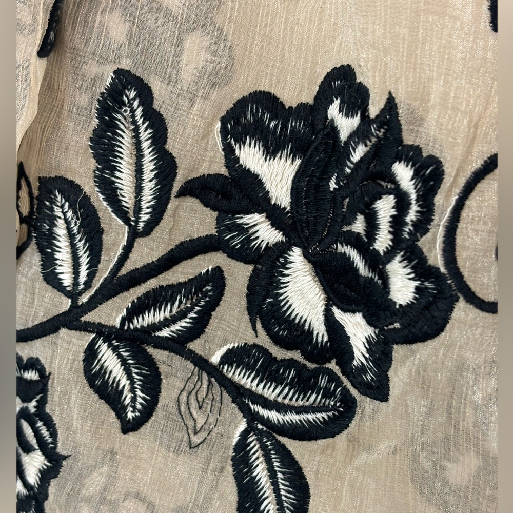GOLDIE Women's Black Floral Flower Embroidery Sheer Blouse Cream Office Feminine - Picture 6 of 16
